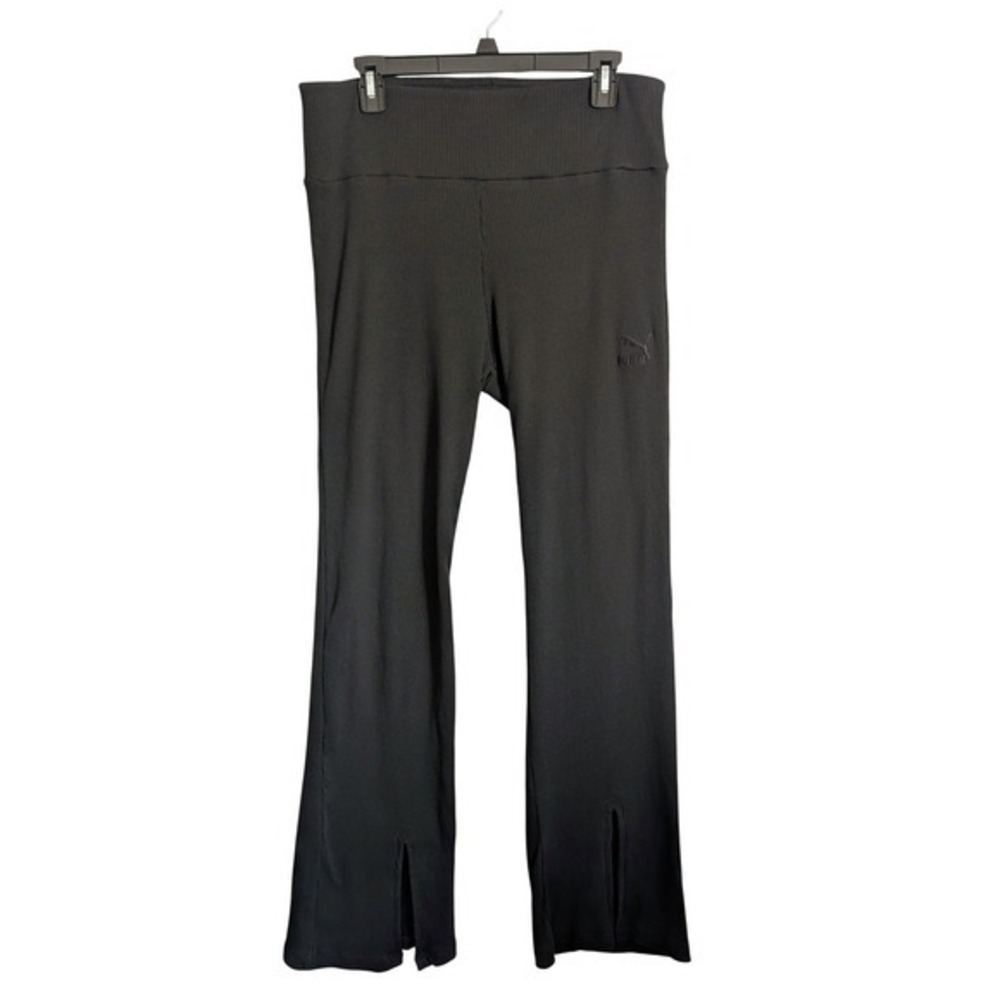Puma 2000s Y2K 90s Minimalist Sporty Retro Black Ribbed Flare Sweatpants